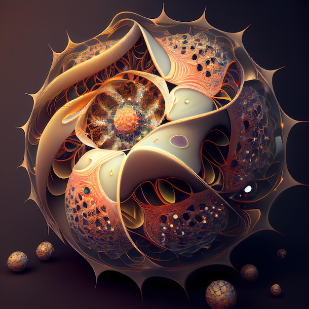 Abstrakcyjna fraktalna wygenerowana komputerowo kompozycja z różnymi kształtami geometrycznymi