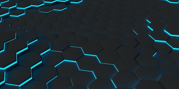 Zdjęcie abstrakcyjna futurystyczna powierzchnia o strukturze plastra miodu sześciokątna geometryczna neonowa komórka elementów wzór renderowania 3d