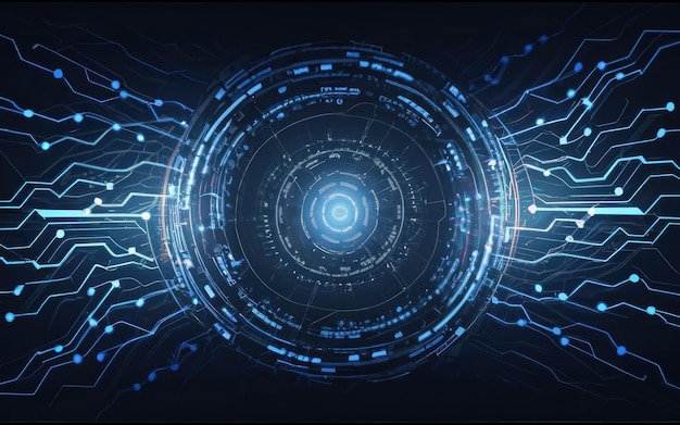 Abstrakcyjna futurystyczna technologia z wielokątnymi kształtami na ciemno niebieskim tle Projekt technologii cyfrowej