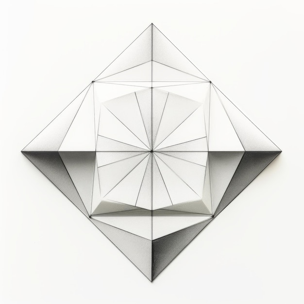 Zdjęcie abstrakcyjna geometria diamentu w srebrze rzeźbista konstrukcja papieru