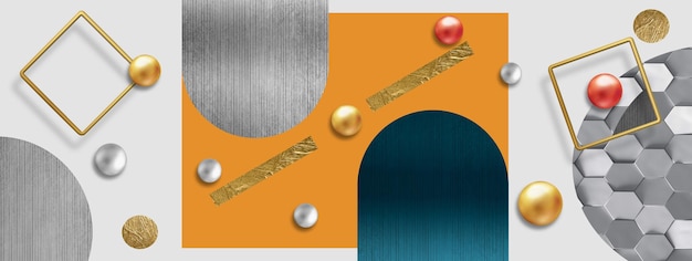 Abstrakcyjna geometria, geometria 3 d, ganek, stereo, złote tło. Moda na ścianę sztuki współczesnej