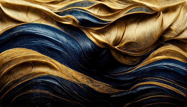 Abstrakcyjna grafika wektorowa fali Luksusowy projekt tapety do druku grafiki ściennej i dekoracji wnętrz oraz projektowania opakowań Ciemnoniebieskie fale ze złotą ilustracją 3D