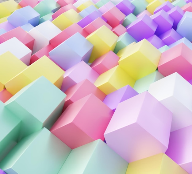 abstrakcyjna ilustracja 3d grupy ułożonych kolorowych bloków z rozmyciem