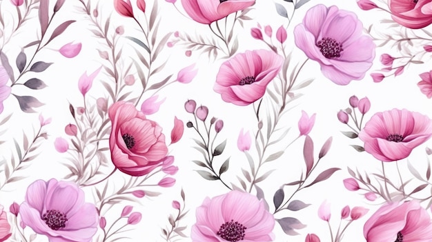 Abstrakcyjna ilustracja dużych różowych kwiatów w technice akwareli na białym tle Druk do drukowania