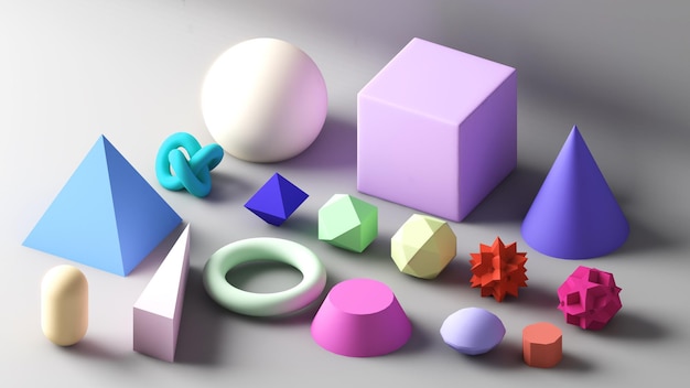 Abstrakcyjna ilustracja kształtów geometrycznych w różnych wzorach renderowanie 3D