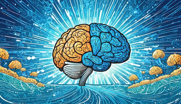 Abstrakcyjna ilustracja ludzkiego mózgu Koncepcja dbania o siebie pozytywne myślenie i kreatywny umysł