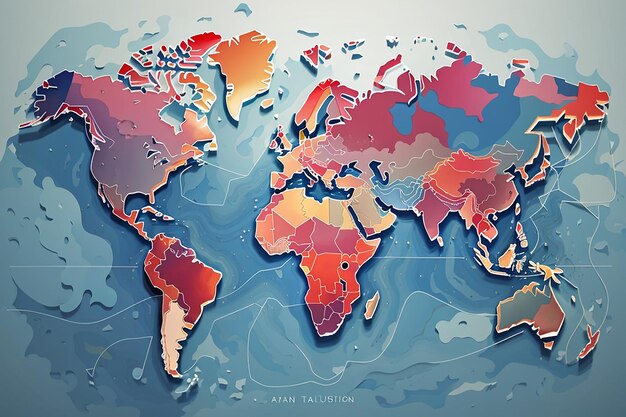 Abstrakcyjna ilustracja mapy z kartograficzną mapą świata generatywną ai