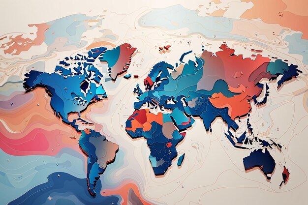 Zdjęcie abstrakcyjna ilustracja mapy z kartograficzną mapą świata generatywną ai