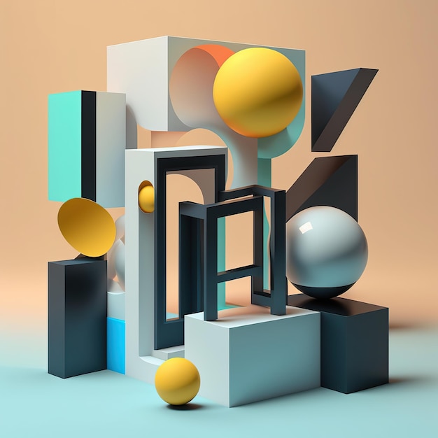 Abstrakcyjna kompozycja 3d minimalistyczny styl renderowania 3D