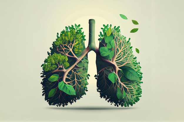 Abstrakcyjna koncepcja zdrowych płuc Świeże zielone płuca pełne liści Czyste płuca wolne od zanieczyszczeń