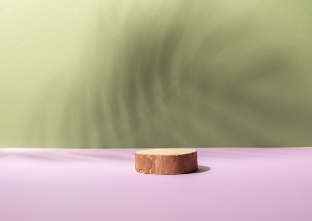 Abstrakcyjna kreatywna platforma podium z różnych naturalnych materiałów ciemnozielone fioletowe tło