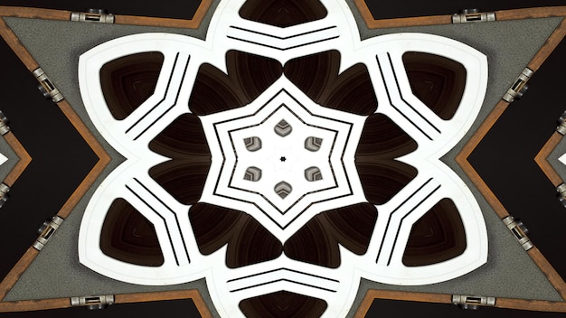 Abstrakcyjna metaliczna koncepcja przemysłowa i technologiczna symetryczny wzór ozdobny ozdobny kalejdoskop ruch geometryczny okrąg i kształty gwiazd
