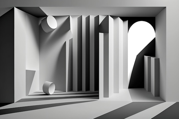 Abstrakcyjna minimalistyczna biała szara i geometryczna scena z perspektywą pasków ścian