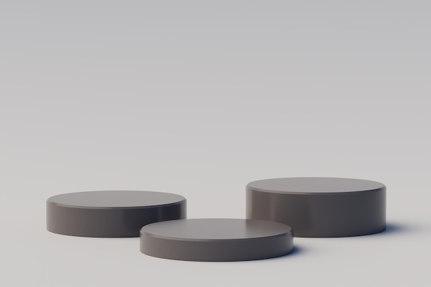 Abstrakcyjna minimalna scena z geometrycznymi krokami betonowymi cokołami na białym tle Scena pokazująca prezentację produktów kosmetycznych Makieta projektu pusta przestrzeń renderowania 3d
