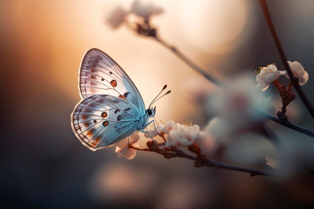 Abstrakcyjna natura wiosna Tło wiosenny kwiat i motyl generują ai