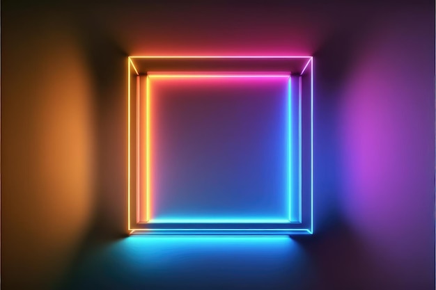 Abstrakcyjna neonowa kwadratowa ramka z zaprojektowanymi błyszczącymi efektami