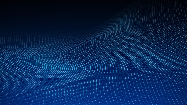 Abstrakcyjna niebieska fala linii i kropek Futurystyczne tło Wizualizacja renderowania 3D Big Data