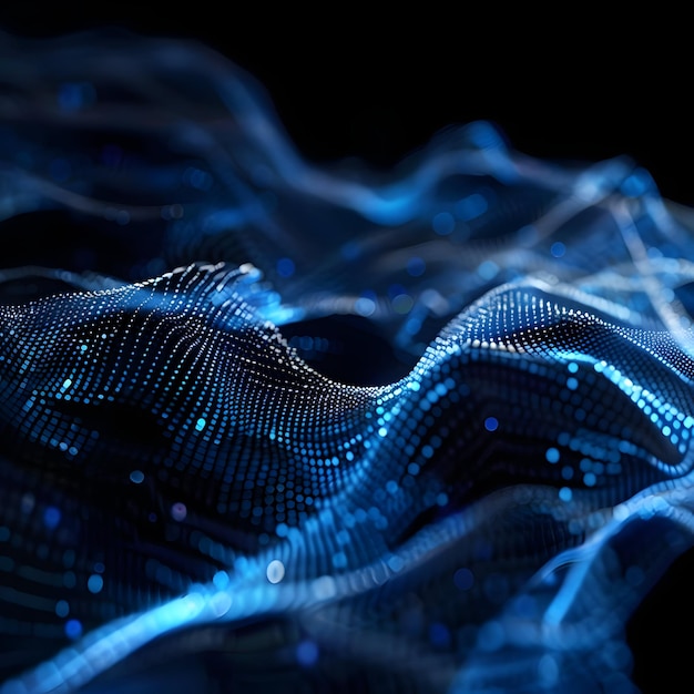 Abstrakcyjna niebieska fala na czarnym tle abstrakcyjne tło stworzone za pomocą generatywnej technologii sztucznej inteligencji