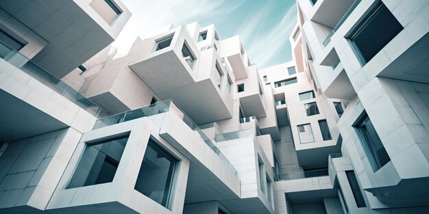 Abstrakcyjna nowoczesna architektura hipnotyzuje połączeniem formy i funkcji Smukłe linie innowacyjne kształty i minimalistyczna estetyka na nowo definiują konwencję Śmiały i śmiały projekt Generacyjna sztuczna inteligencja