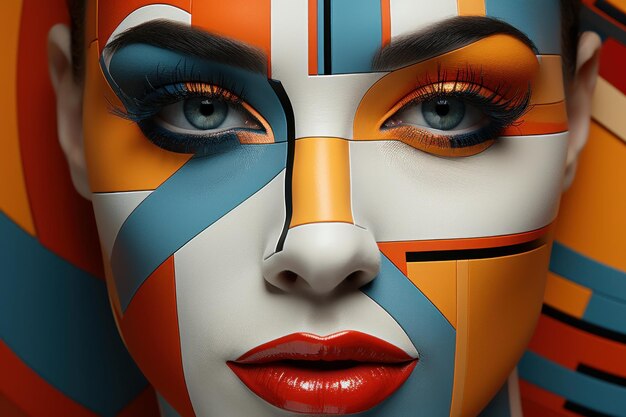 Abstrakcyjna nowoczesna cyfrowa sztuka portretu kobiety wykonana z kolorowych kształtów geometrycznych
