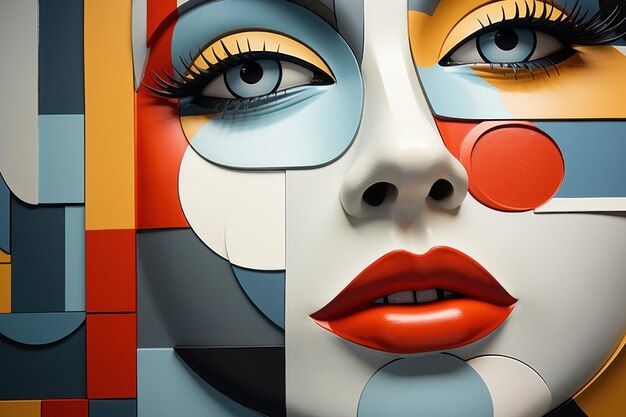 Abstrakcyjna nowoczesna sztuka cyfrowa portretu kobiety wykonanego z kolorowych geometrycznych kształtów