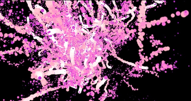 Abstrakcyjna piękna fioletowa eksplozja cząstek jasnego, świecącego efektu magicznej energii dymu