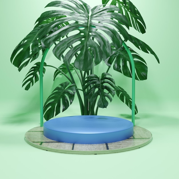 Zdjęcie abstrakcyjna platforma renderowania 3d z prezentacją produktu na podium roślin