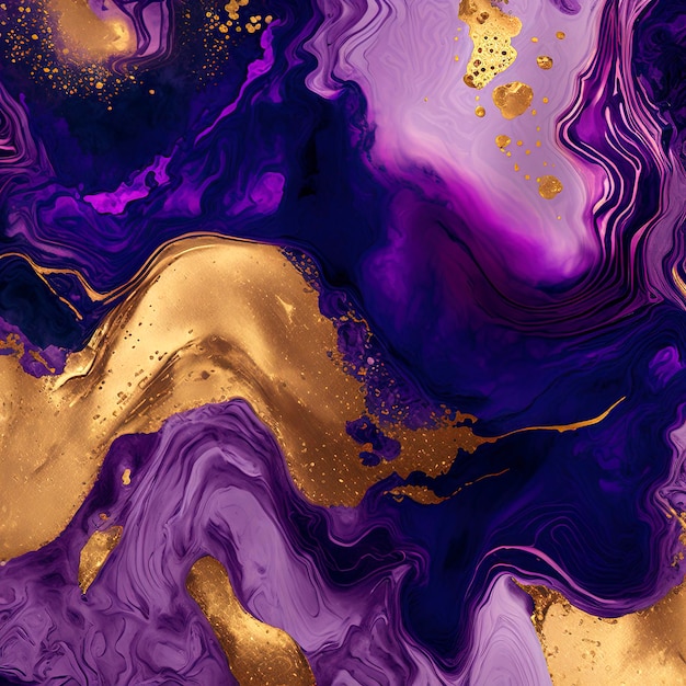 Abstrakcyjna płynna płynna sztuka malowania tła atramentu alkoholowego technika fioletowy i złoty, tło w
