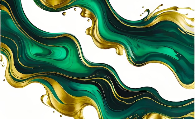 Zdjęcie abstrakcyjna płynna tekstura baneru z marmurowym wzorem ciemnozielony błyszczący złotymi liniami