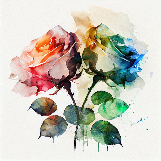 Abstrakcyjna podwójna ekspozycja akwarela kwiat róży Cyfrowa ilustracja AI