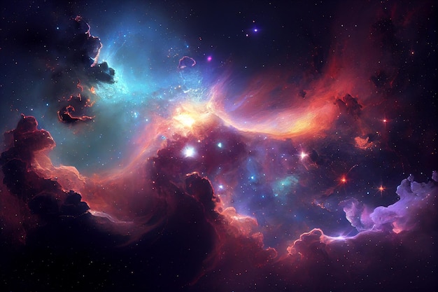 Abstrakcyjna przestrzeń kosmiczna nieskończona mgławica galaktyka tło Generatywne ai