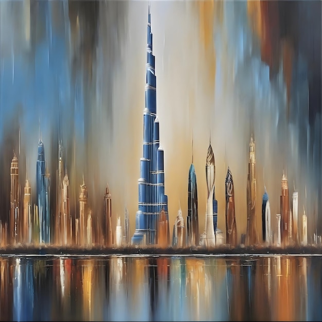 Zdjęcie abstrakcyjna ramka malarstwa olejowego burg khalifa dubai uae tower