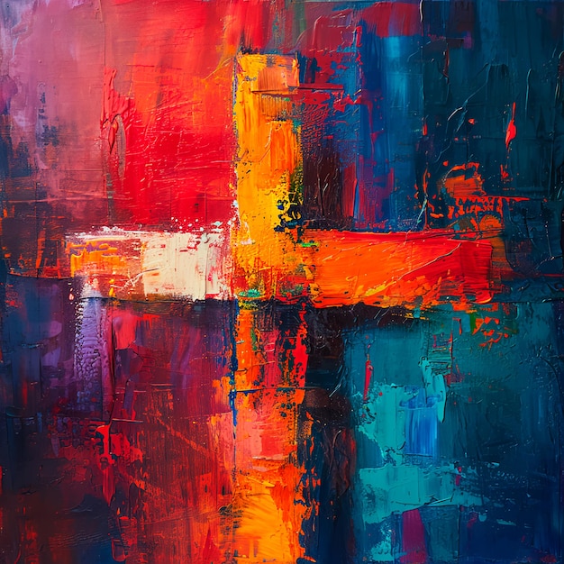 Abstrakcyjna reprezentacja chrześcijańskiego krzyża symbolizującego Jezusa Chrystusa w żywych kolorach