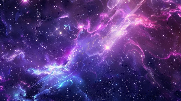 Abstrakcyjna scena kosmiczna z różowymi i fioletowymi wybuchami gwiazd i przepływami energii kosmicznej Idealny