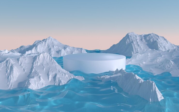 Abstrakcyjna scena krajobrazu podium piękna z geometryczną formą oceanu