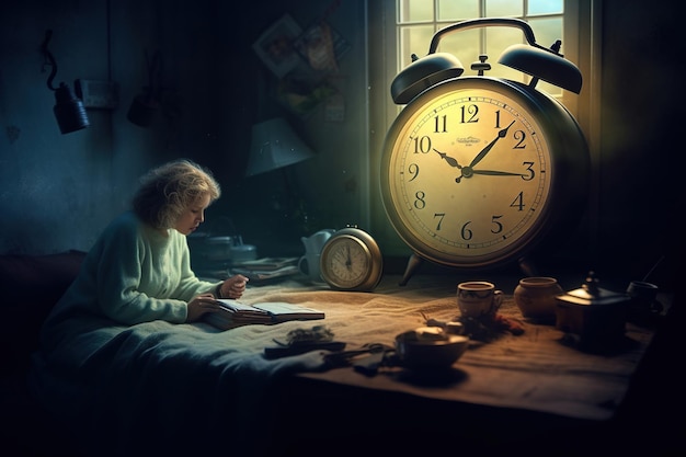 Abstrakcyjna surrealistyczna kompozycja z kobietą i zegarkami o różnych rozmiarach Pojęcie czasu upływ czasu prace wykończeniowe nad generacją AI w czasie
