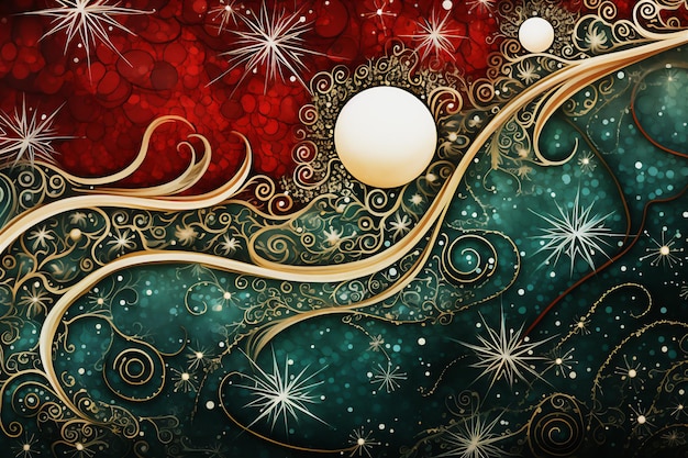 abstrakcyjna świąteczna ilustracja zielonych, czerwonych i złotych tonów