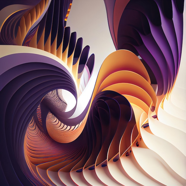 Abstrakcyjna sztuka 3d zakrzywionych linii tła tworzących surrealistyczny kształt wykonany za pomocą Generative AI
