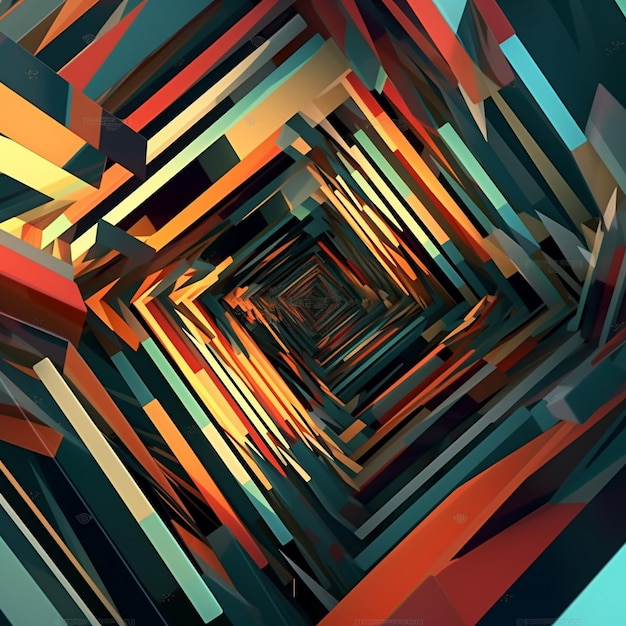 Abstrakcyjna sztuka geometryczna 3D w stylu labiryntu i migających świateł kolorowe zdjęcie ultra HD