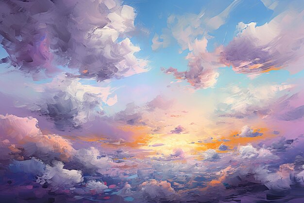 Abstrakcyjna sztuka natury wypełniony kumulusem obraz żyjącego nieba w fioletowo-niebieskim i różowym kolorze