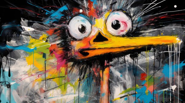 Abstrakcyjna sztuka strus Hei Hei z Moany w stylu Basquiata i Picassa