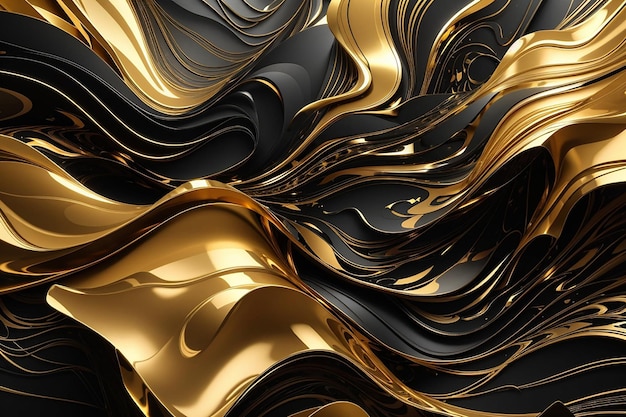 Abstrakcyjna tapeta 3D Trójwymiarowa ciemnozłota i czarne tło złota tapeta Czarno-złote tło