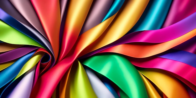 Abstrakcyjna tła splecionych kolorowych wstążek jedwabiu lub papieru Kolorowa ilustracja Generative AI