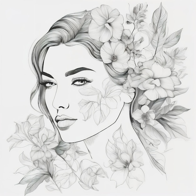 Zdjęcie abstrakcyjna twarz kobiety w jednej linii minimalizm abstrakcyjny nowoczesny pojedynczy portret twarzy kobiety