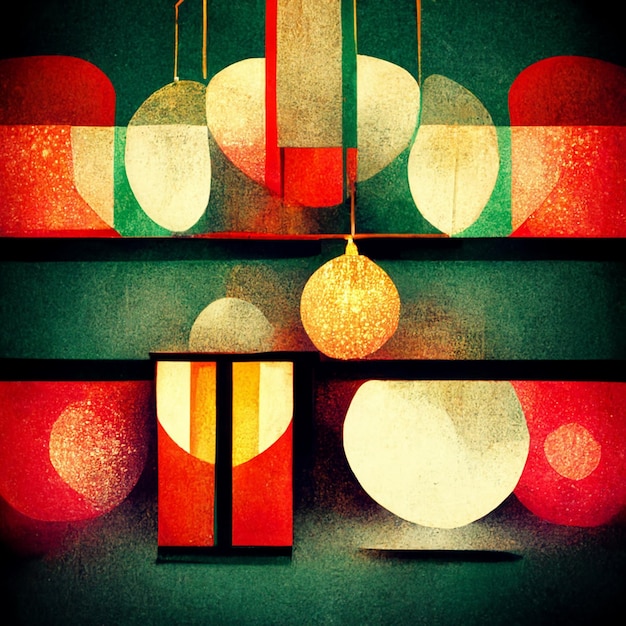 Abstrakcyjna współczesna nowoczesna akwarela Minimalistyczna ilustracja kolorowych dekoracji i świateł nowego roku