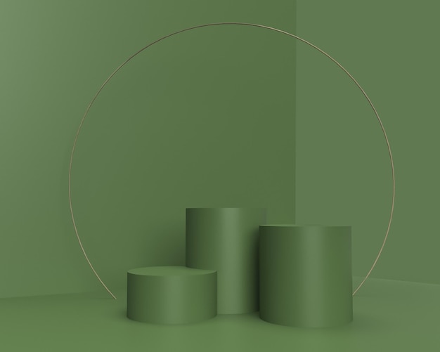 Abstrakcyjna zielona platforma cylindryczna podium zielona minimalna scena ścienna Nowoczesny kształt renderowania 3d