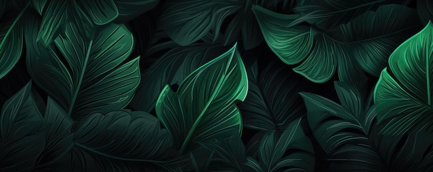 Abstrakcyjna zielona tekstura liści natura tło tropikalna panorama Generative Ai