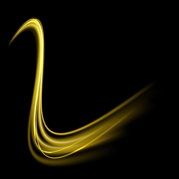 Abstrakcyjna złota krzywa prędkości światła na czarnej ilustracji wektorowej technologii transportu tła