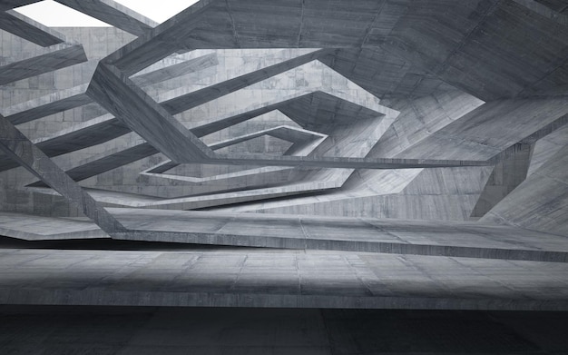 Abstrakcyjne architektoniczne betonowe wnętrze minimalistycznego domu z neonowym oświetleniem 3D ilustracji