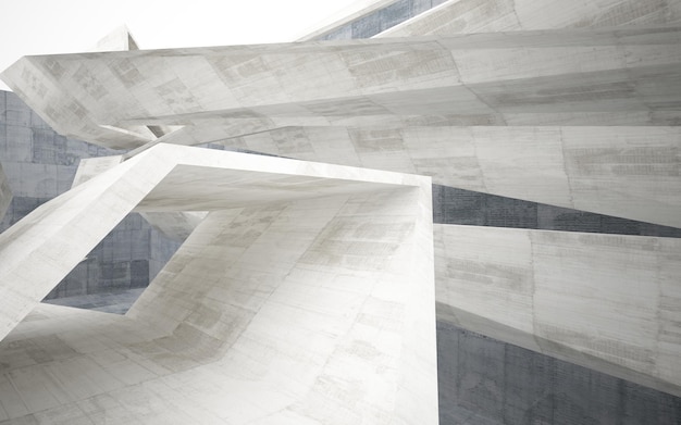 Abstrakcyjne architektoniczne betonowe wnętrze minimalistycznego domu z neonowym oświetleniem. ilustracja 3D